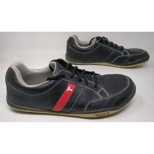 TRUE Linkswear Golf P1 Black Leather Shoes Men Size 10 US Red Stripe‎